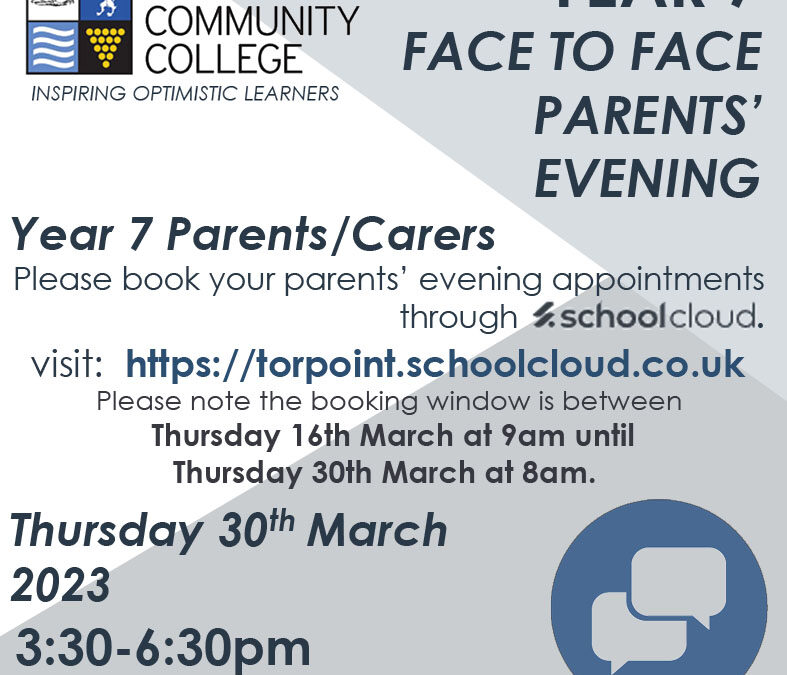 Year 7 Parents’ Evening: Thursday 30th March 2023